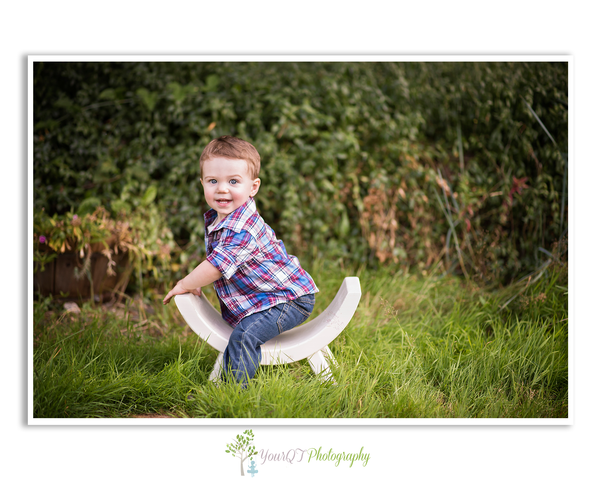 Ryan 18 Months Sitting on Curved Bench Smiling Colton Oregon