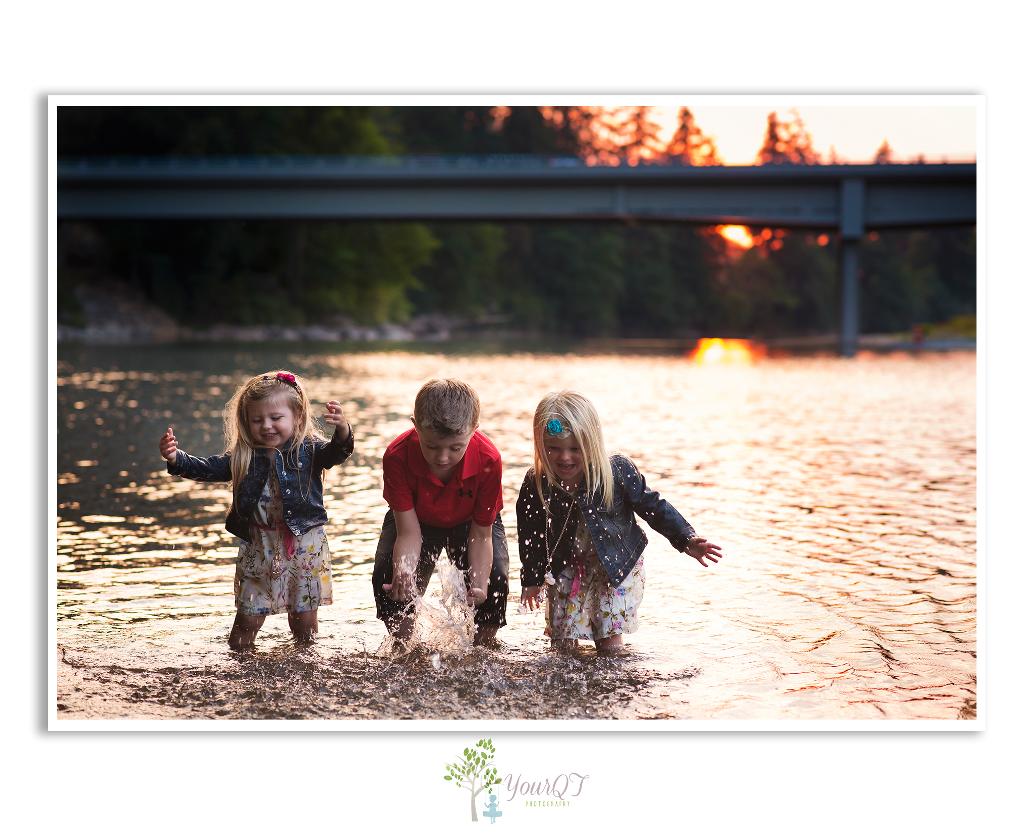 Three children playing at the river with Oregon City Oregon Family Photographer